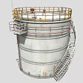 Industrial Metal Storage Tank With Yellow Railings Ladder And Platform Structure