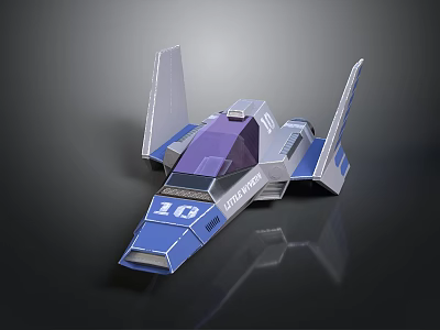 Futuristic Blue Starfleet Spacecraft Model with Wings Cockpit and Number 20 3d model