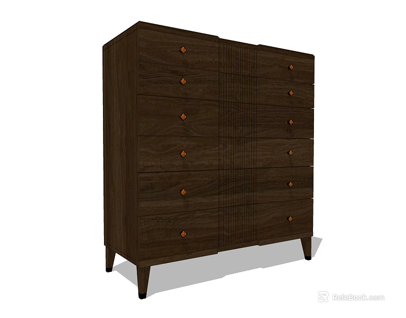 Dark Brown Wooden Dresser With Multiple Drawers Round Knobs And Slim Legs 3d model 