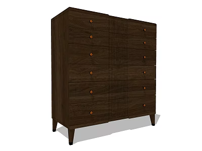 Dark Brown Wooden Dresser With Multiple Drawers Round Knobs And Slim Legs 3d model