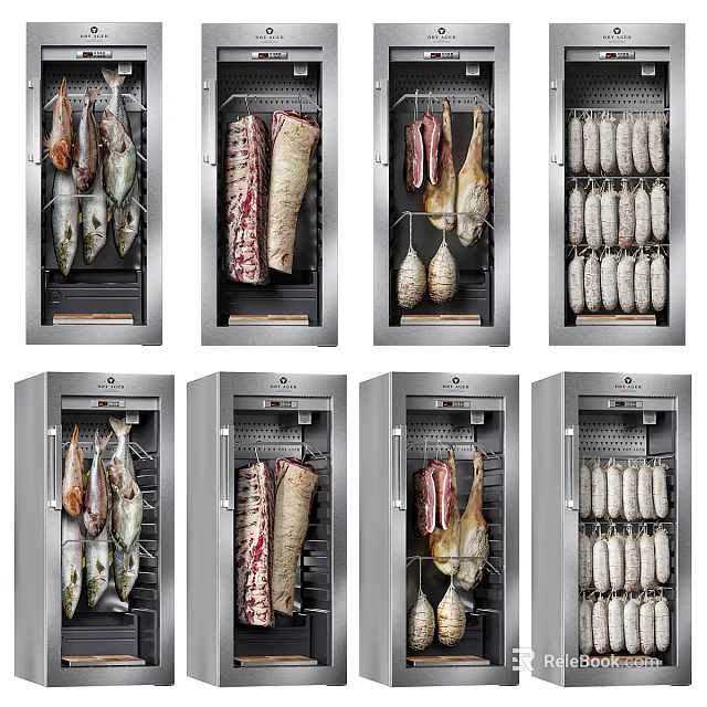 Multiple Stainless Steel Kitchen Appliance Cabinets For Storing Meat And Sausages 3d model 