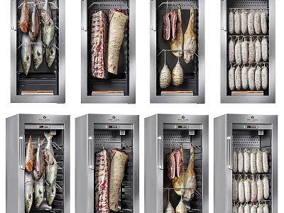 Multiple Stainless Steel Kitchen Appliance Cabinets For Storing Meat And Sausages 3d model