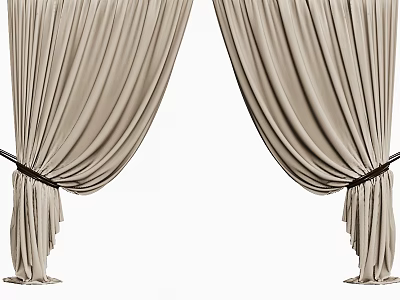 Beige Velvet Curtains With Elegant Drapery Design And Black Tiebacks For Home Windows 3d model