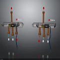 Industrial Mechanical Devices With Copper Pipes Red Blue Arrows And HELIX Labels