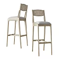 Modern High Bar Stools With Wicker Back Wooden Frame And Upholstered Seat Design
