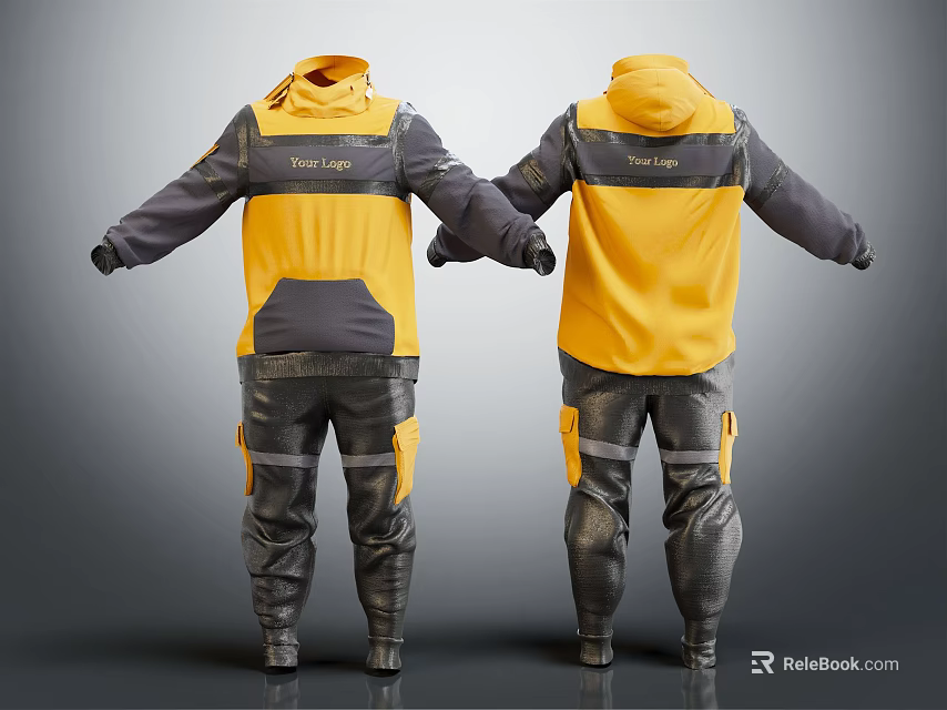 Yellow And Gray Hooded Protective Workwear Front And Back View Design 3d model 