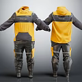 Yellow And Gray Hooded Protective Workwear Front And Back View Design 3d model