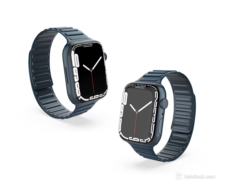 Two Modern Smart Watches With Navy Blue Straps And Square Digital Dials 3d model 