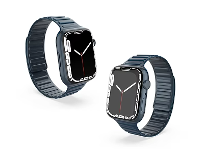 Two Modern Smart Watches With Navy Blue Straps And Square Digital Dials 3d model