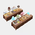 Dining Tables Covered in Brown Tablecloths with Desserts Pastries Cakes Cookies and Chocolates Dessert
