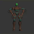 Mechanical Sci Fi Character 3D Model With Green Glowing Head Ring Shaped Copper Green Joints