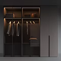 Contemporary Wardrobe With Glass Doors Hanging Clothes Storage Shelves And Interior Lighting In Sleek Design