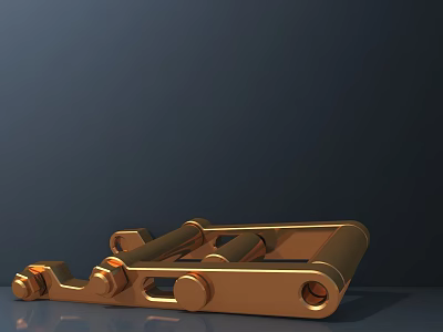 Gold Metal Decorative Ornament Set with Cylindrical Square Structures Smooth Shiny Surface on Dark Background 3d model