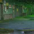Indoor Parking Lot With Green Walls Gray Doors Yellow Ground Lines And Number 2 Signs