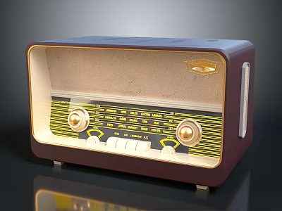 Vintage Brown Radio With Retro Design Front Panel Golden Knobs And Decorative Lines 3d model