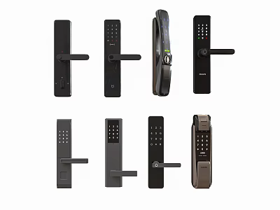 Modern Smart Door Handles With Numeric Keypad And Fingerprint Scanner Design Features 3d model