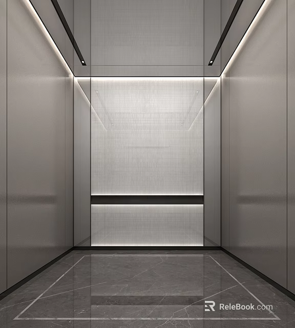Modern Elevator Lobby Interior With Sleek Metallic Finish And Ambient Lighting 3d model 