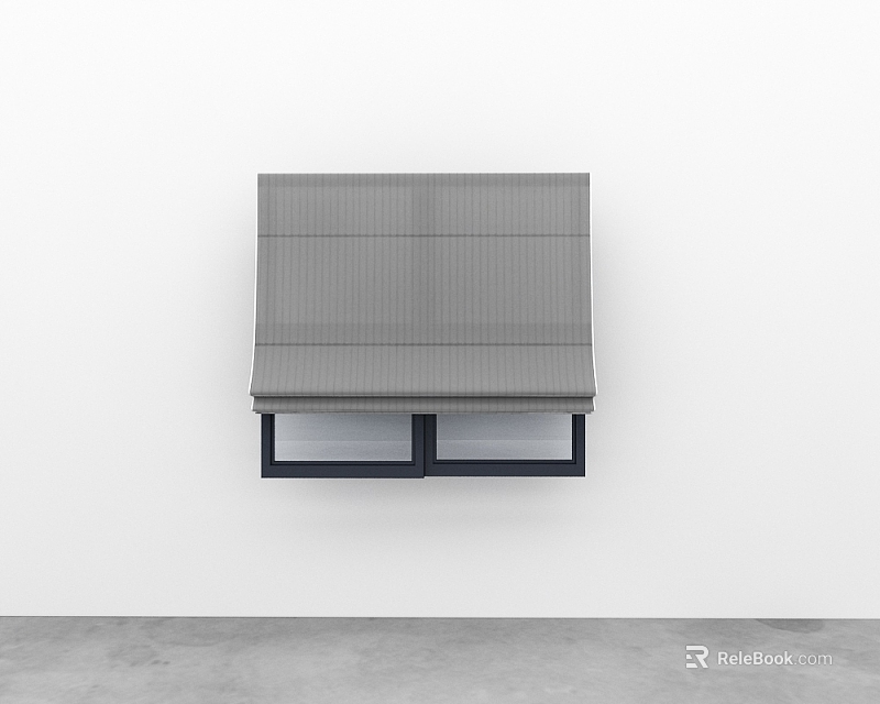 Minimalist Gray Roller Shutter Window Installed On White Wall With Black Frame 3d model 