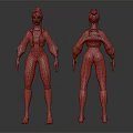3D Character Design Featuring White Hair Blue Jacket Purple Leggings Front Back View