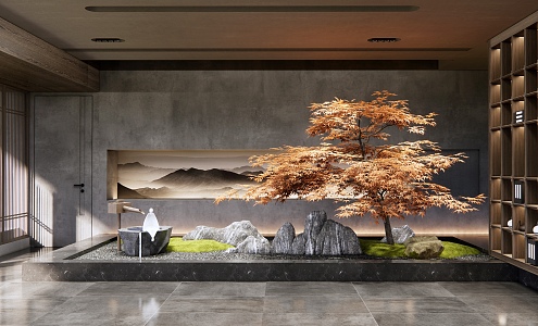 Japanese-style landscape sketch interior landscape 3d model