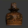 Traditional Ceramic Sculpture Carving With Curved Handle And Intricate Decorative Patterns