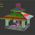 Traditional Two Tiered Pavilion With Red Tile Roof Stone Base Columns Fire Pit And Seating