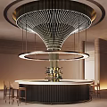 Elegant Sales Office Interior Design With Unique Chandelier And Circular Bar Counter