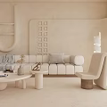 Modern Minimalist Living Room Interior With TV Wall Round Coffee Table Chandelier And Decorative Accents
