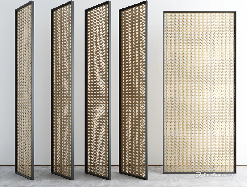 Modern Room Dividers with Black Frames and Perforated Dot Pattern for Contemporary Interior Spaces 3d model