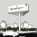 Outdoor Billboard Featuring Shark Image G Logo Blue Sky Trees Black Pickup Truck And Pedestrians