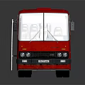 Red Bus With Red Body And White Lower Section Multiple Windows On Black Reflective Background