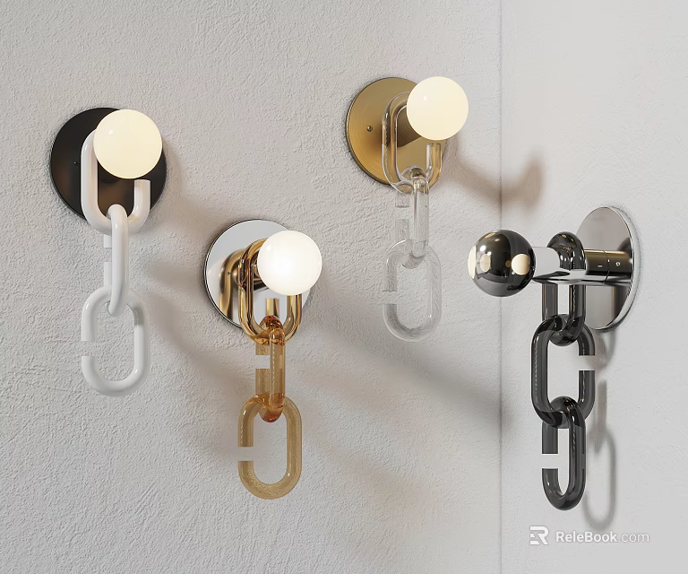 Stylish Modern Wall Lamps With Chain Link Design In White Gold And Black 3d model 