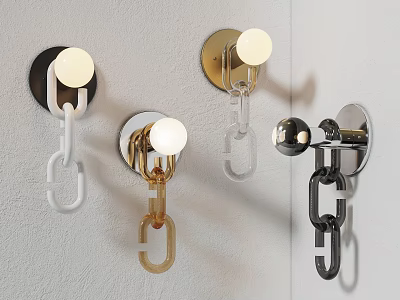 Stylish Modern Wall Lamps With Chain Link Design In White Gold And Black 3d model