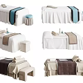 Comfortable Massage Beds with Stool and Colorful Towels in Different Styles
