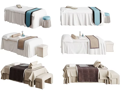 Comfortable Massage Beds with Stool and Colorful Towels in Different Styles 3d model