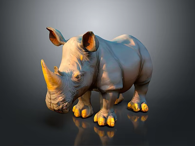 Realistic 3D Rhinoceros Model With Detailed Horn And Textured Skin Features 3d model