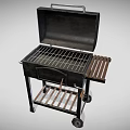 Portable Black Barbecue Grill With Rolling Wheels Metal Grate And Side Shelf