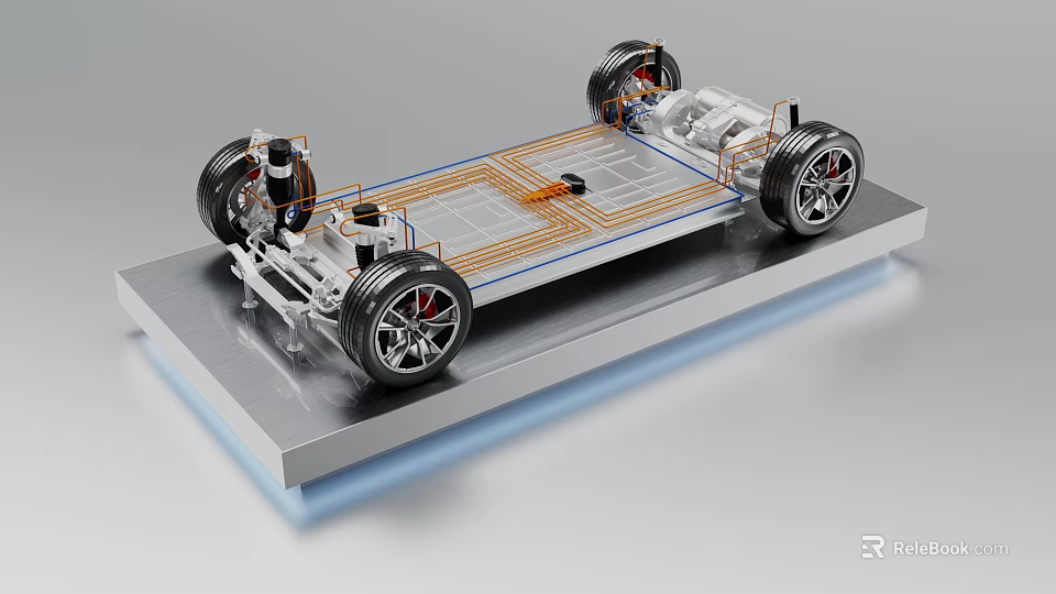 Car Showroom Display Of Detailed Electric Vehicle Chassis Model With Components 3d model 
