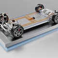 Car Showroom Display Of Detailed Electric Vehicle Chassis Model With Components