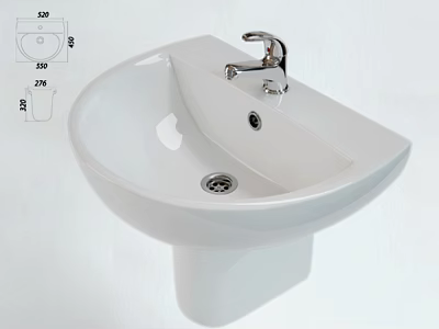 White Ceramic Washbasin Modern Design With Chrome Faucet Pedestal Base And Dimensions 520x420mm 3d model
