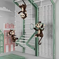 Kids Playground Equipment With Climbing Frame Monkey Dolls Ball Pit Cloud Decorations And Colorful Houses