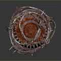 3D Model of Unique Red Weapon With Intricate Winding Structure Black Handle and Orange Base