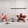 Two Pink Flower Shaped Single Sofas With Small Coffee Table Green Plant And Carpet 3d model