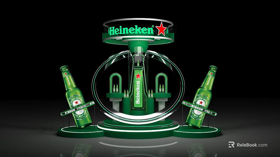 Heineken Green Photo Spot With Circular Display And Decorative Beer Bottles 3d model 