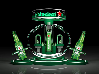 Heineken Green Photo Spot With Circular Display And Decorative Beer Bottles 3d model