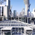 Cartoon Scenario Of Futuristic City With Tall Glass Buildings Flying Vehicles And Sky Bridges 3d model