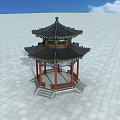 Traditional Chinese Pavilion With Multi Tiered Green Roof Red Pillars Carvings Stone Base And Stairs