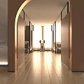 Modern Style SPA Sauna Room with Brown Partitions Wooden Flooring Lighting and Relaxation Area