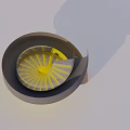 Modern Spiral Staircase With Yellow Steps And Curved Structure In Minimalist Space