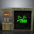 Pit-Boy 2000 Control Panel With Metal Casing Gauges Buttons Warning Labels And Green Text